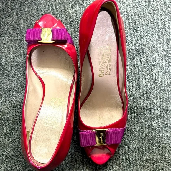 Salvatore Ferragamo hotPink and Purple Heels with Gold Detail - Picture 10 of 11